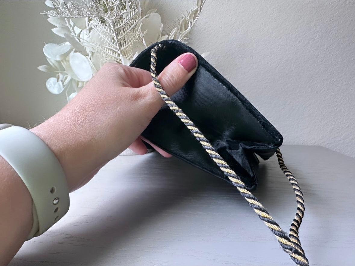 Vintage Black Velvet and Gold Embroidered Art Deco Clutch Handbag, Black Retro Mid Century Bag, Unique Black and Gold Chic Evening Purse