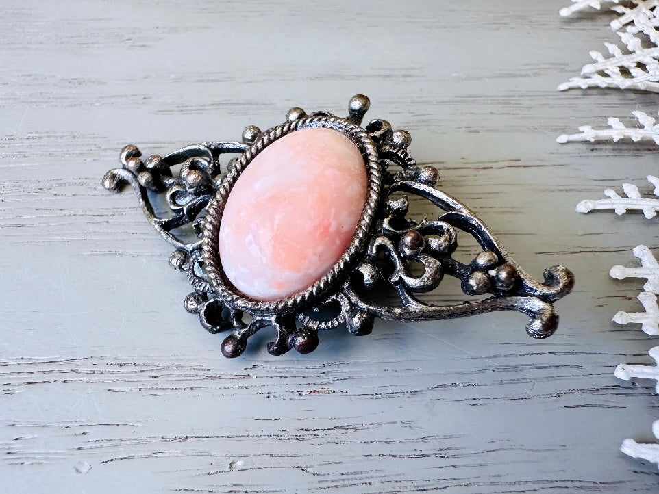 Victorian coral and 2024 silver brooch