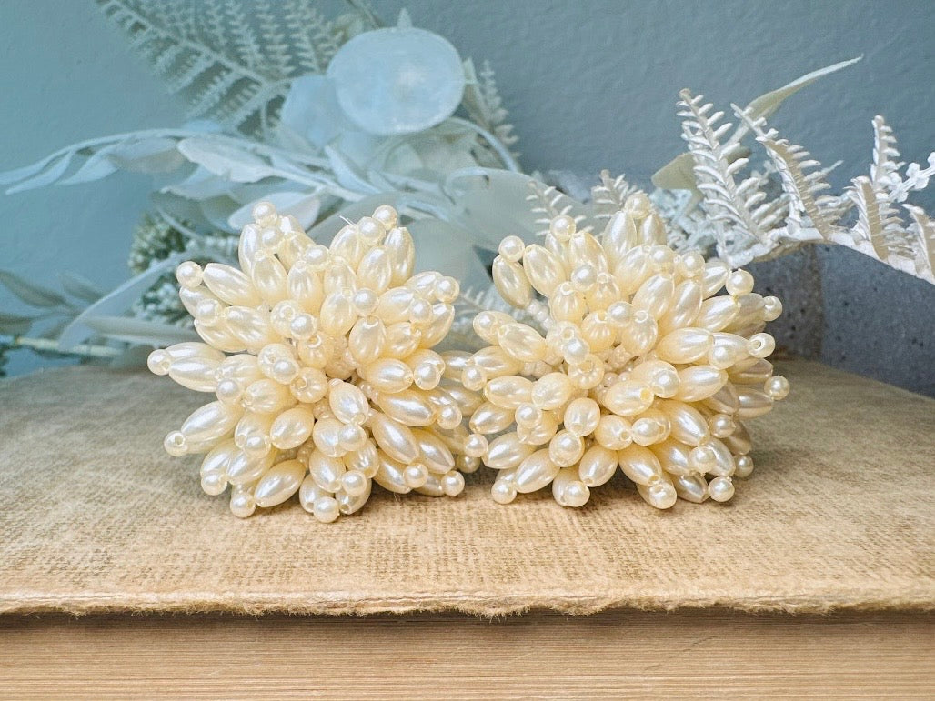 Pearl Pom Pom Earrings, Incredible Vintage Statement Earrings, Dreamy Cream Pearl Earrings, Extravagant Pearl Cluster Cocktail Earrings