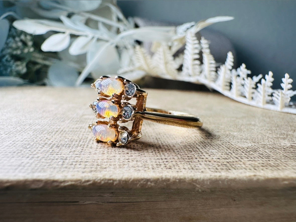 Vintage Cocktail Ring, Faux Opal Diamond 1978 Vintage Avon Ring