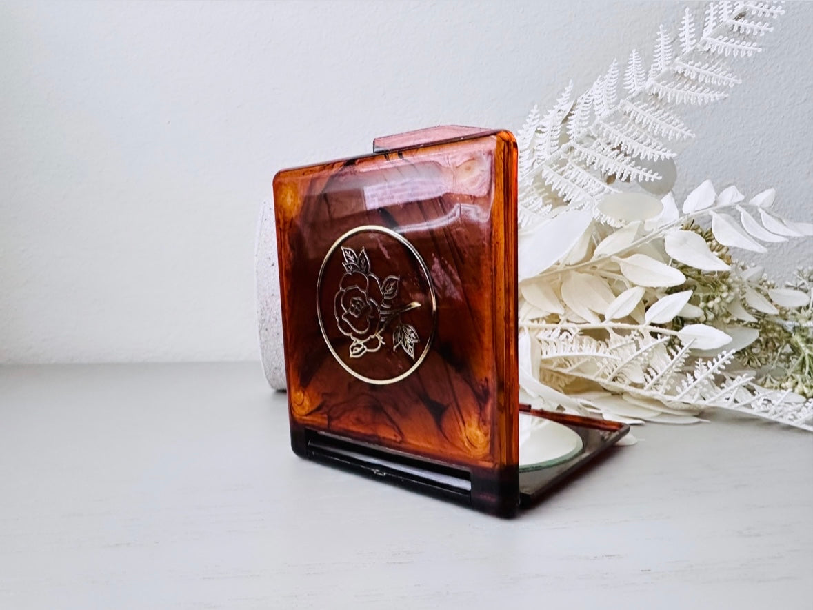 Tortoiseshell Amber Vintage Double Mirror Compact, Made in Japan, Vintage Mirror for Purse, Make-Up, Beautiful Brown Orange Fall Accessories