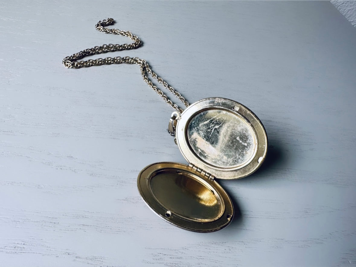 Vintage Victorian Cameo Locket Necklace, Antique Gold Victorian Revival Necklace, 1960s Woman Cameo Necklace