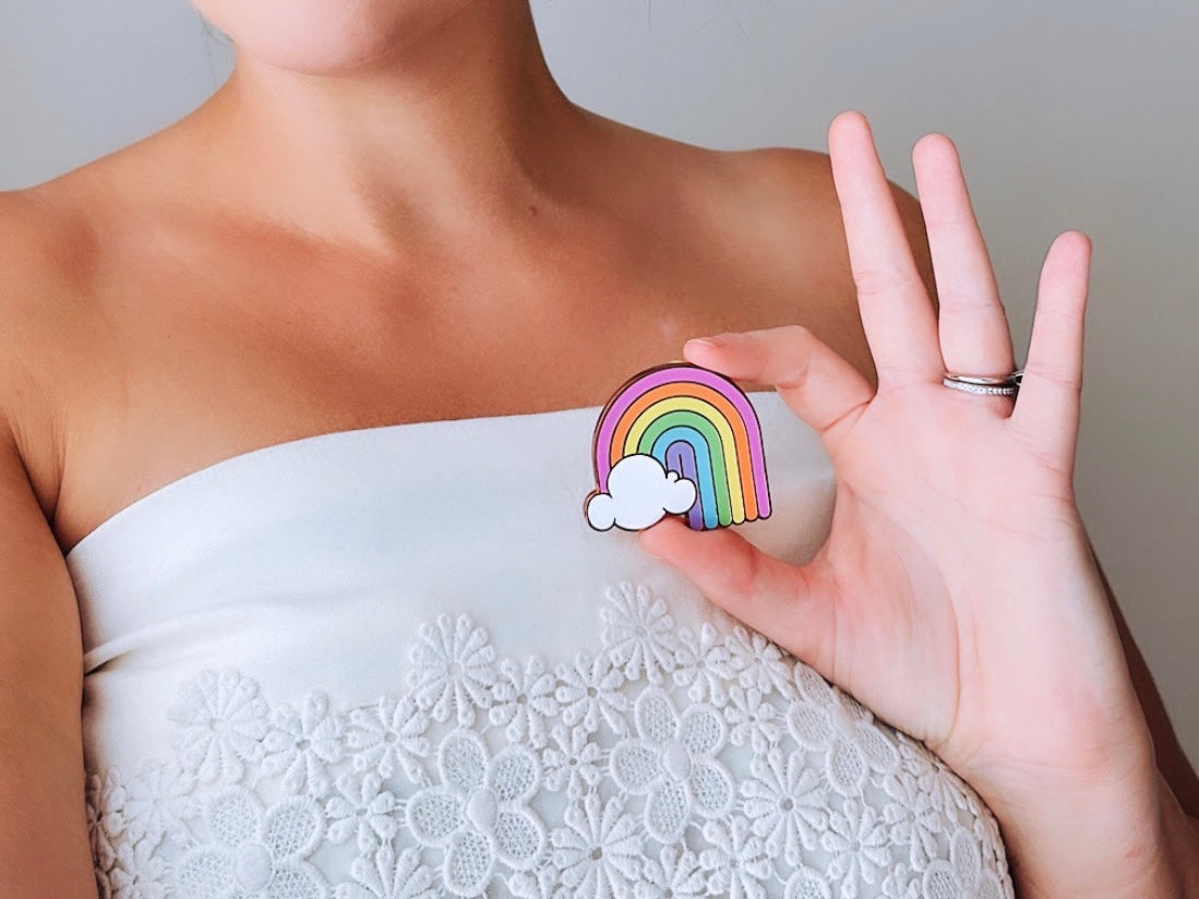 Vintage Rainbow Pin, Pastel Rainbow with Cloud 1970s Big Bud Vintage Brooch, Love is Love, Friendship Pride, Double Lapel Pin