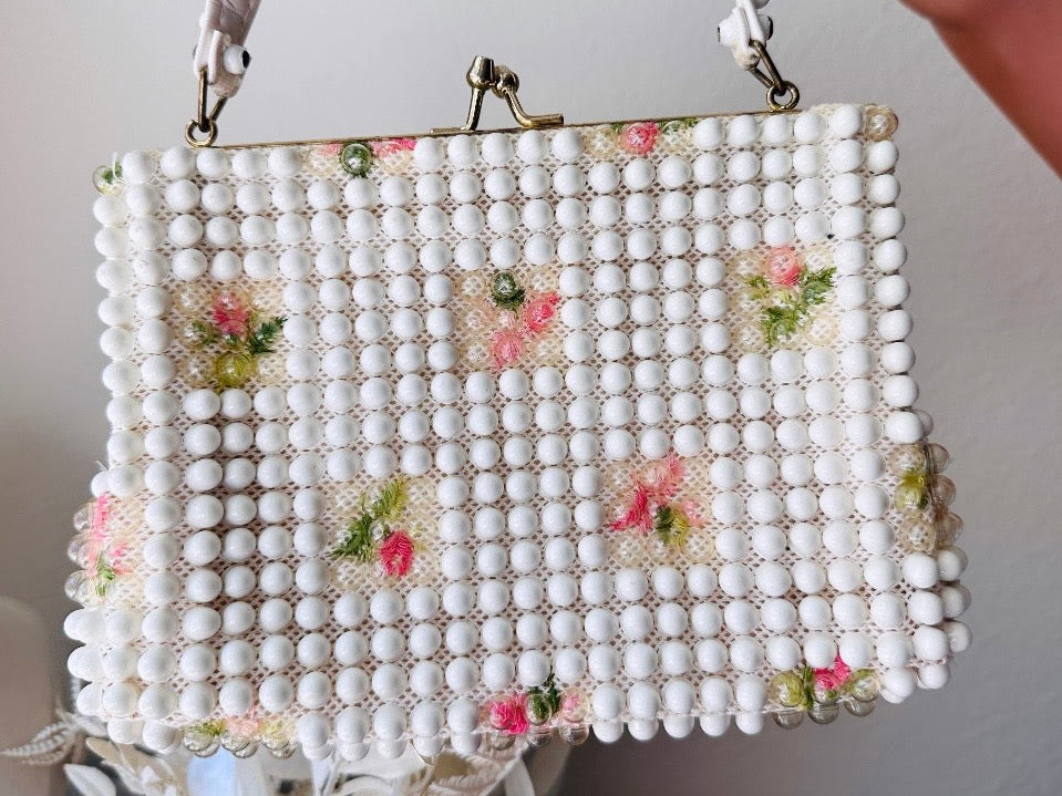 1950s Vintage Floral Candy Dot Bubble Bead Purse, Grandee Beads from Piggle and Pop front view