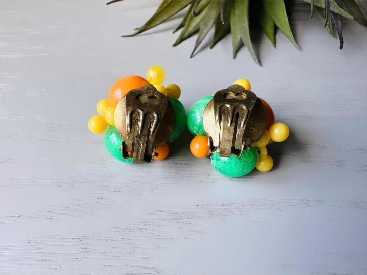Fruit Salad Earrings, Iconic Carmen Miranda Fruit Earrings, Vintage West Germany Clip on Earrings, Glass Fruit Bowl Banana Apple Orange