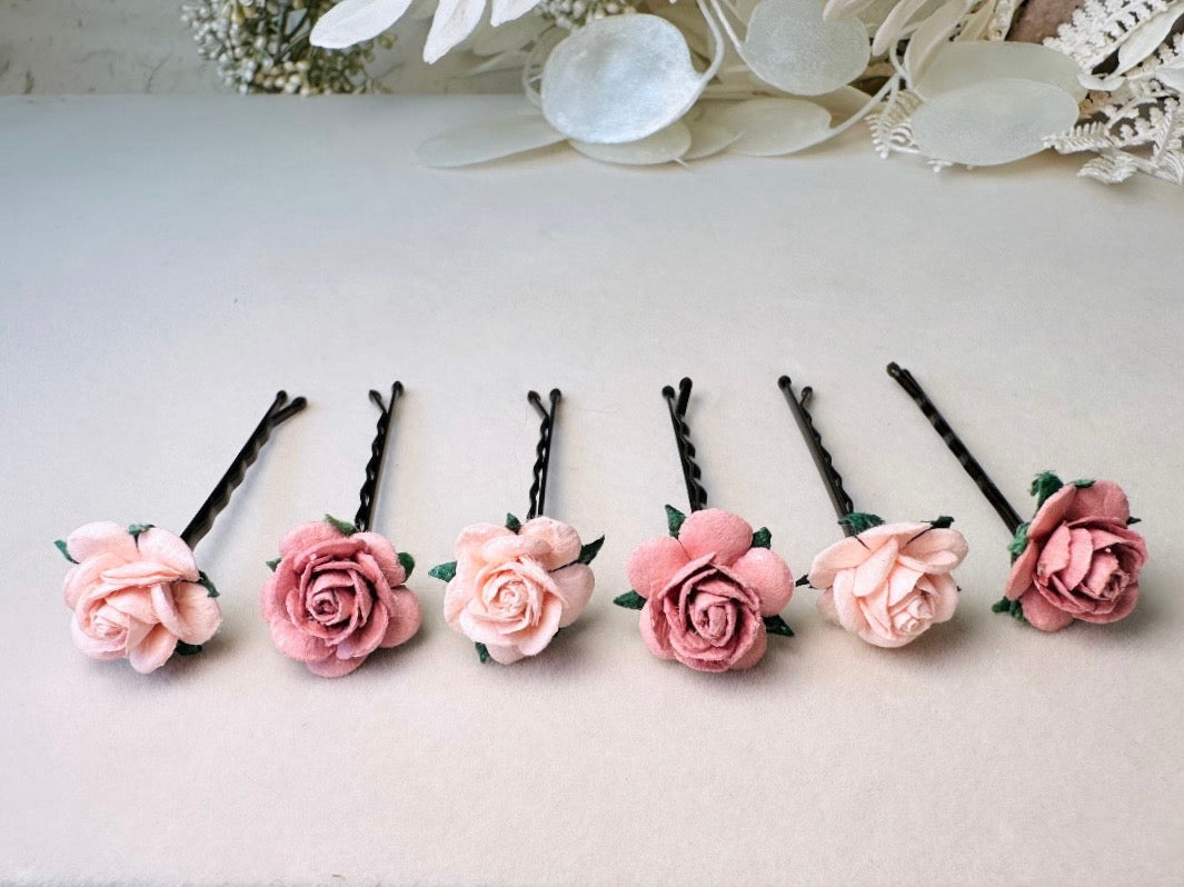 Wedding Hair Flowers, Blush Pink Flower Hair Pins, Wedding Hair Accessories, 6 Paper Flowers, Dusty Pink Rose Hair Clip, Floral Bobby Pin MPR6