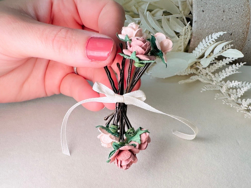 Wedding Hair Flowers, Blush Pink Flower Hair Pins, Wedding Hair Accessories, 6 Paper Flowers, Dusty Pink Rose Hair Clip, Floral Bobby Pin MPR6