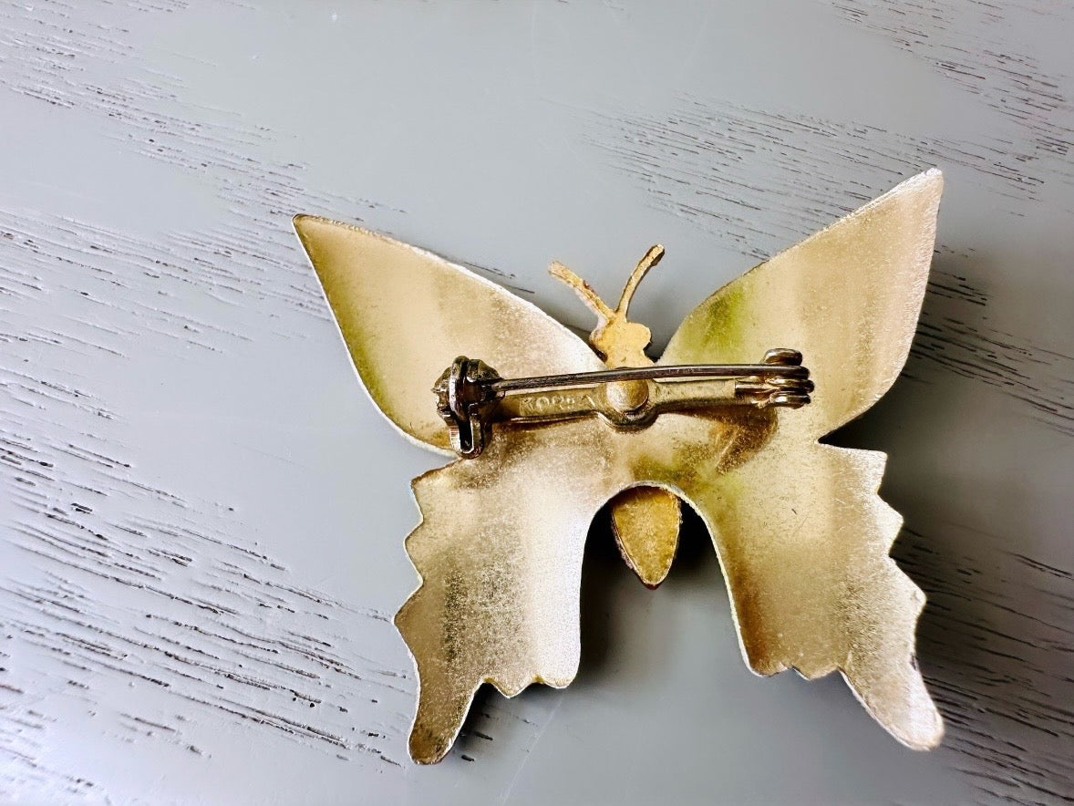 Colorful Butterfly Brooch, Pretty Vintage Enamel Butterfly Pin, Beautiful Purplr Pink Yellow and Gold Tone Butterfly Broach, Spring Fashion
