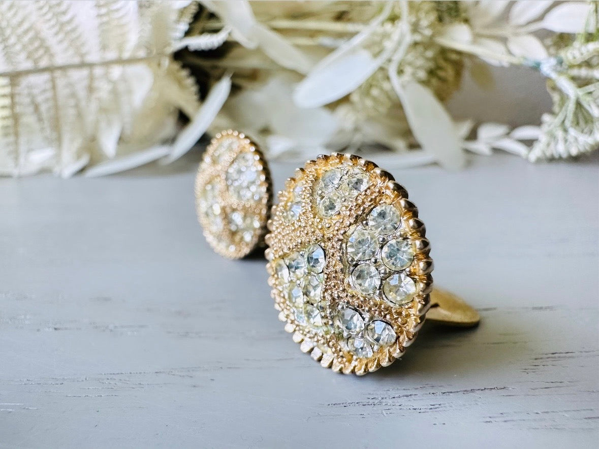 Vintage Art Deco Pave Set Rhinestone Earrings, Elegant Signed Kramer Clip On Earrings