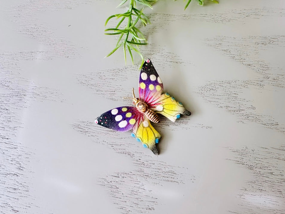 Colorful Butterfly Brooch, Pretty Vintage Enamel Butterfly Pin, Beautiful Purplr Pink Yellow and Gold Tone Butterfly Broach, Spring Fashion