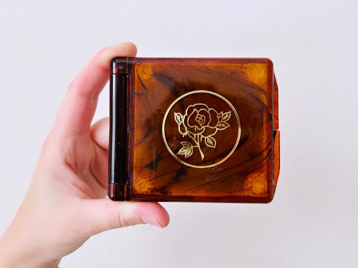 Tortoiseshell Amber Vintage Double Mirror Compact, Made in Japan, Vintage Mirror for Purse, Make-Up, Beautiful Brown Orange Fall Accessories