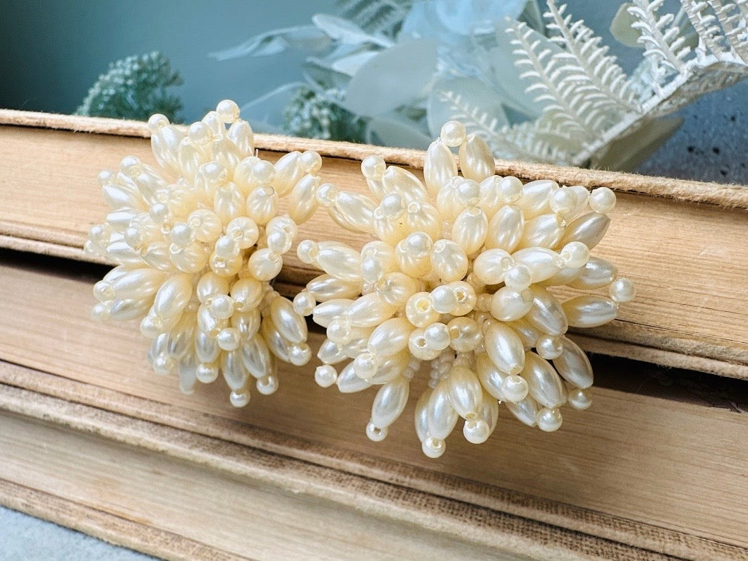 Pearl Pom Pom Earrings, Incredible Vintage Statement Earrings, Dreamy Cream Pearl Earrings, Extravagant Pearl Cluster Cocktail Earrings