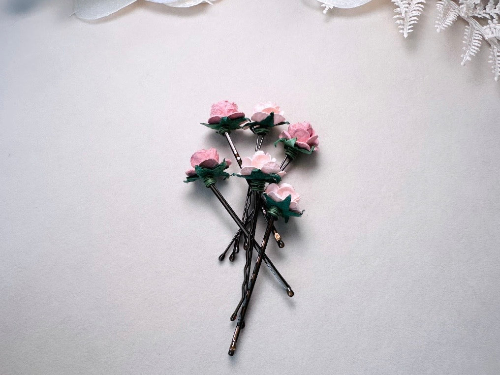 Wedding Hair Flowers, Blush Pink Flower Hair Pins, Wedding Hair Accessories, 6 Paper Flowers, Dusty Pink Rose Hair Clip, Floral Bobby Pin MPR6