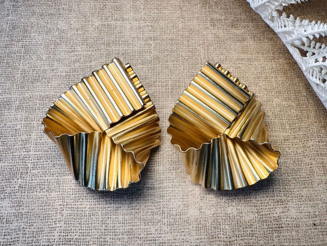 Gold Ribbon Earrings, Vintage 1980s Glam Oversized Earrings
