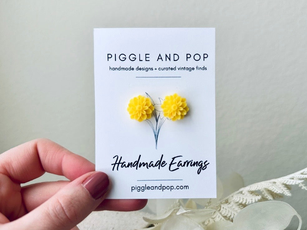 Yellow Flower Studs, Big Flower Earrings, Yellow Chrysanthemum, Stud Earrings, Sunflower Earrings, Resin Flower Jewelry, Cute Colorful Studs FSE1C