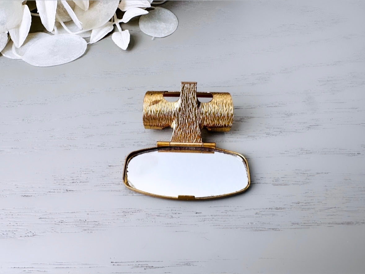 Vintage Lipstick Mirror, Vintage 1950s Cosmetic Case, Deep Navy Blue Indigo with Purple Flowers Mirror, Vtg 50s Floral Makeup Mirror