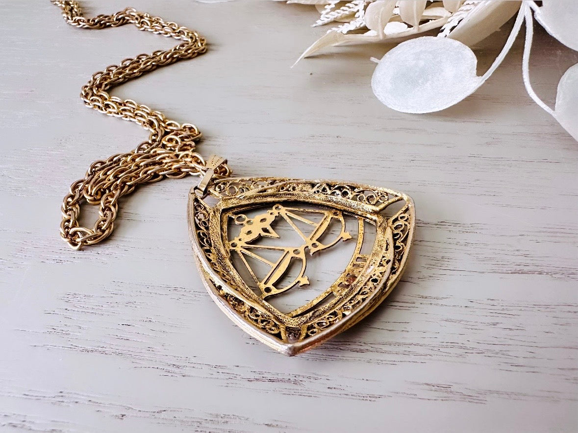 Vintage Libra Zodiac Necklace, Gold Astrology Necklace, Unique 1970s Filigree Pendant Necklace, Amazing Authentic Vintage Birthday Gift