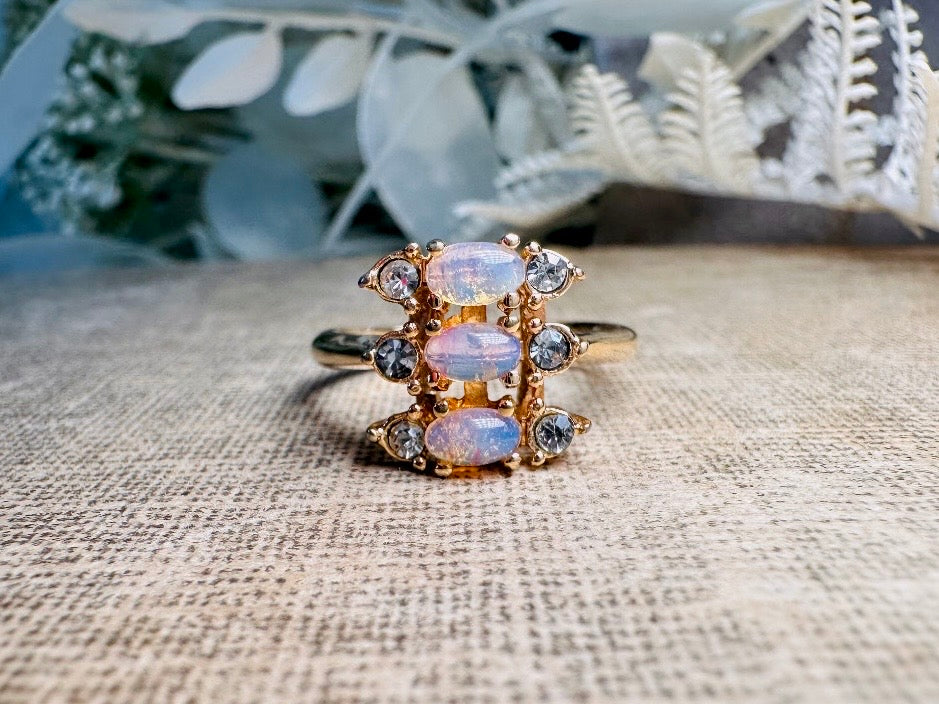 Vintage Cocktail Ring, Faux Opal Diamond 1978 Vintage Avon Ring