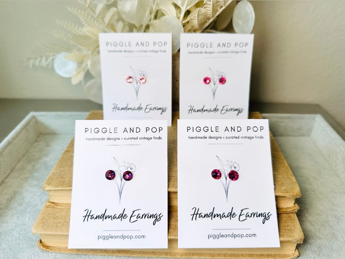 Blush Pink Pink Swarovski Crystal Post Earrings, Light Pink Hypoallergenic Small Rhinestone Stud Earrings