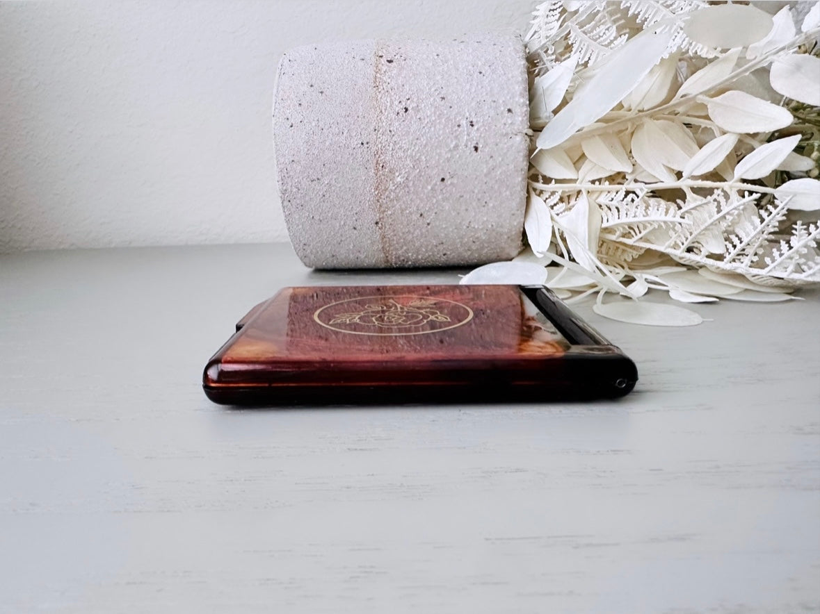 Tortoiseshell Amber Vintage Double Mirror Compact, Made in Japan, Vintage Mirror for Purse, Make-Up, Beautiful Brown Orange Fall Accessories