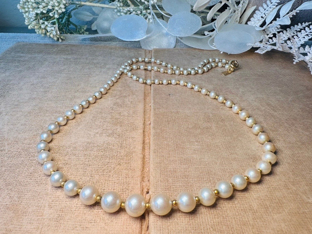 Marvella Pearl Necklace, 1950s Vintage Cream Faux Pearl Graduated Beaded Necklace