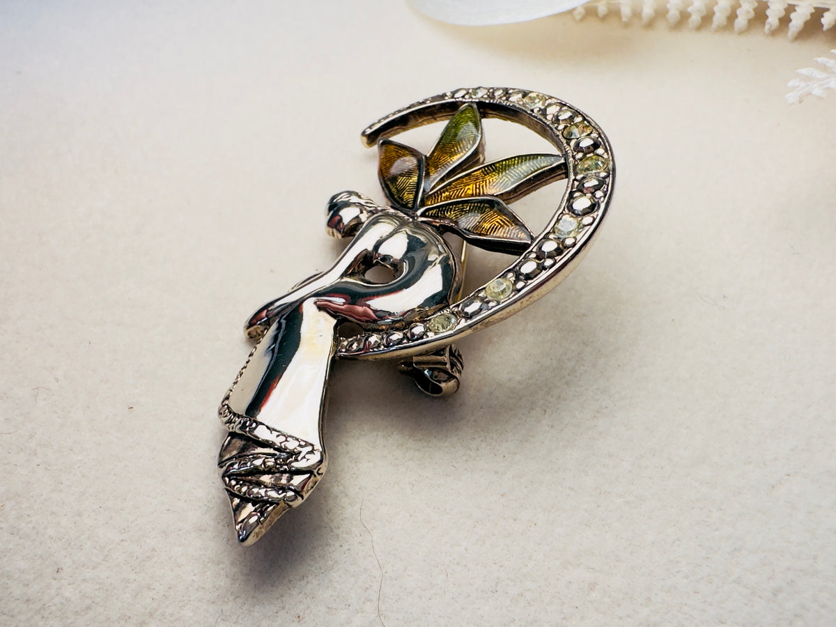 Vintage Liz Claiborne Enameled Fairy & Crescent Moon Brooch Pin