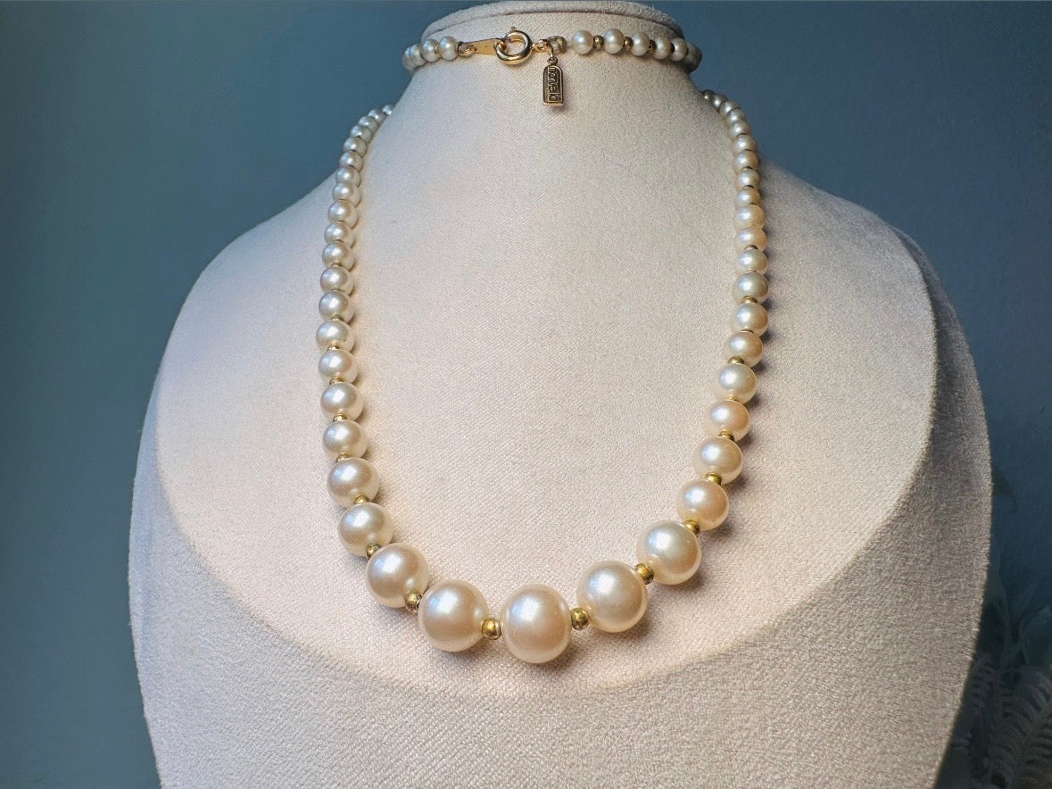 Marvella Pearl Necklace, 1950s Vintage Cream Faux Pearl Graduated Beaded Necklace