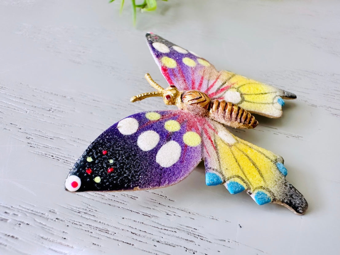 Colorful Butterfly Brooch, Pretty Vintage Enamel Butterfly Pin, Beautiful Purplr Pink Yellow and Gold Tone Butterfly Broach, Spring Fashion