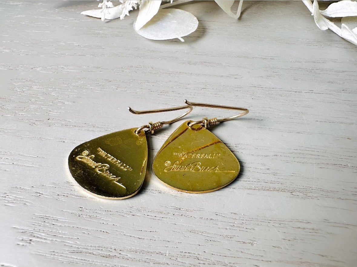 Laurel Burch Waterfall Earrings, Black and White Enamel Gold Plated 1980s Vintage Earrings, Cloisonne Dangle Earrings, French Ear Wires