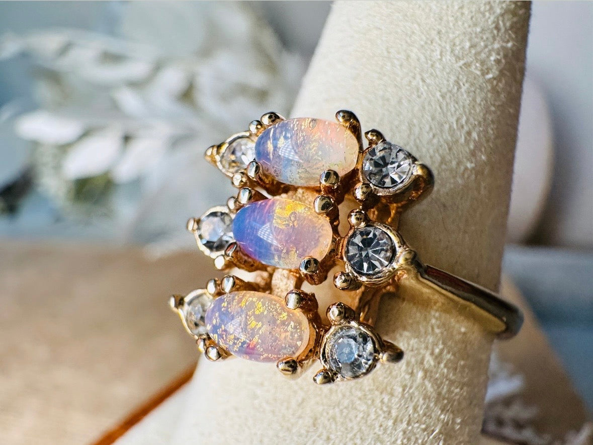 Vintage Cocktail Ring, Faux Opal Diamond 1978 Vintage Avon Ring