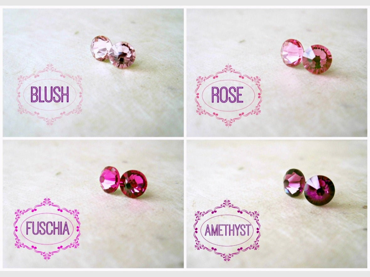 Blush Pink Pink Swarovski Crystal Post Earrings, Light Pink Hypoallergenic Small Rhinestone Stud Earrings