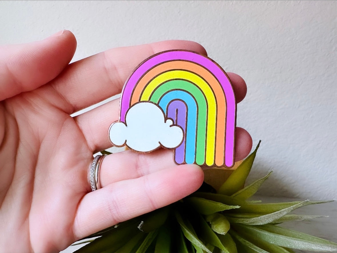 Vintage Rainbow Pin, Pastel Rainbow with Cloud 1970s Big Bud Vintage Brooch, Love is Love, Friendship Pride, Double Lapel Pin