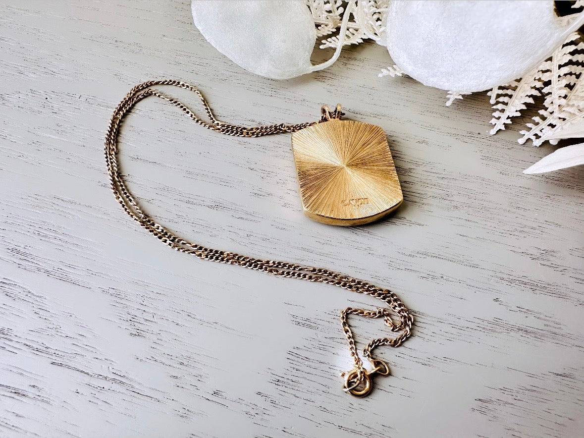 January Birthflower Necklace, Pink Carnation January Birthday Necklace, 1980 Floral Heritage Porcelain & Gold Botanical Flower Pendant