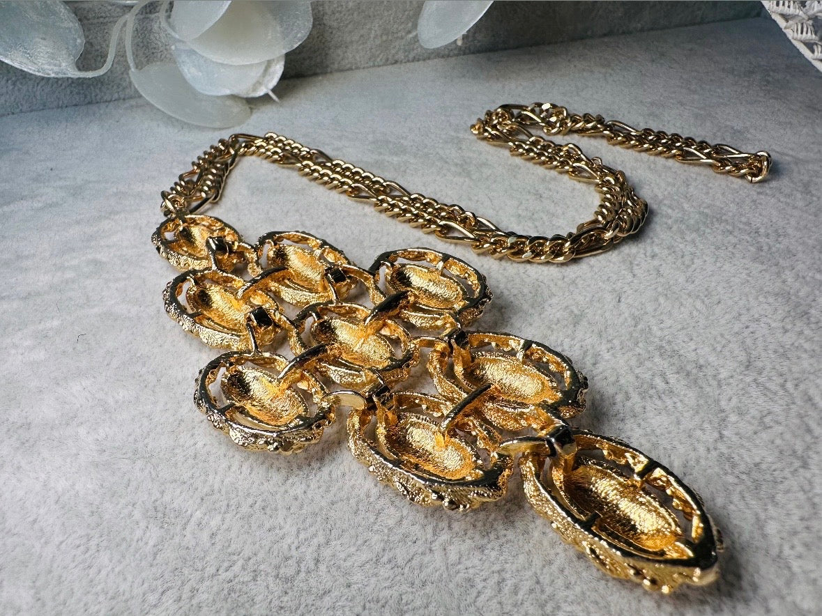 Huge Gold Pendant Necklace, Long Gold Vintage Necklace, Unique Bold Geometric Chunky Gold Necklace