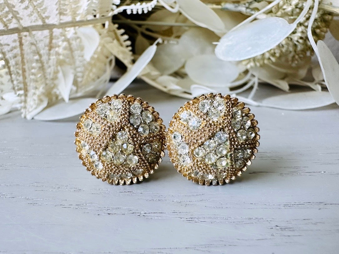 Vintage Art Deco Pave Set Rhinestone Earrings, Elegant Signed Kramer Clip On Earrings