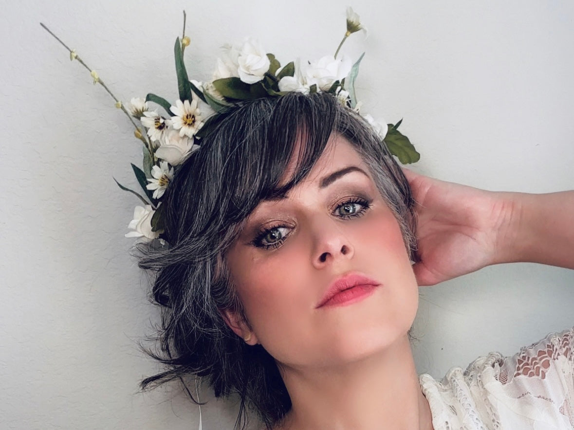 Ivory Flower Crown, Handmade Woodland Nymph Bridal Floral Hair Wreath, Cream Forest Queen Headpiece
