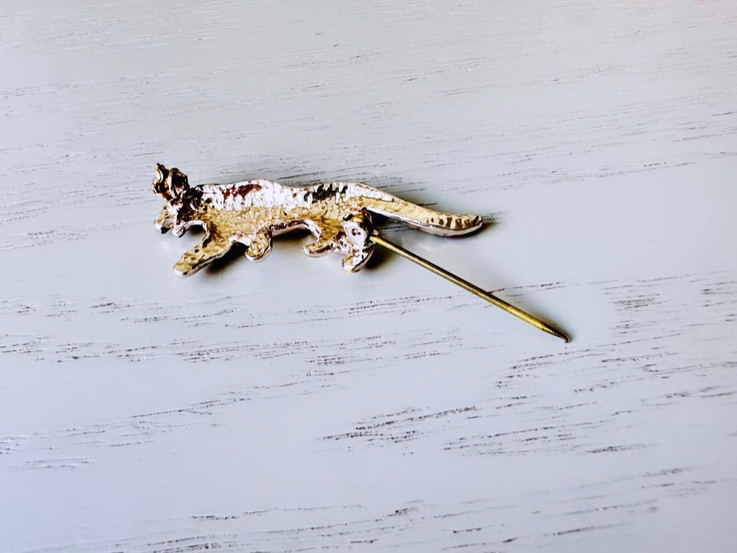 Vintage Tiger Brooch Pin, Vintage Animal Brooch, Zoo Jewelry, Gold Tone with Black Brown and Yellow Enamel, Tiger Pin, Unique Vintage