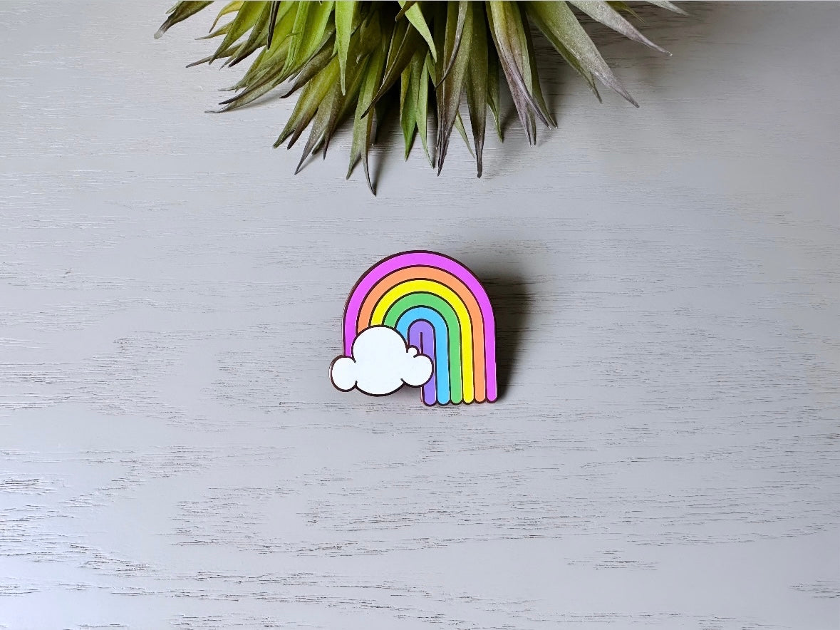 Vintage Rainbow Pin, Pastel Rainbow with Cloud 1970s Big Bud Vintage Brooch, Love is Love, Friendship Pride, Double Lapel Pin