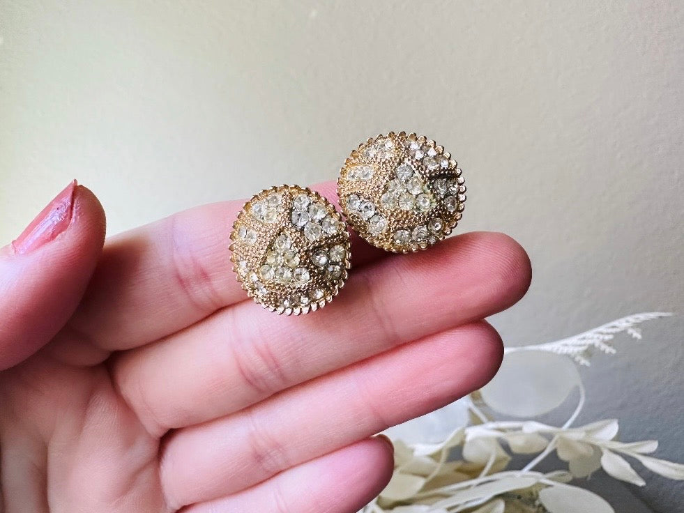 Vintage Art Deco Pave Set Rhinestone Earrings, Elegant Signed Kramer Clip On Earrings