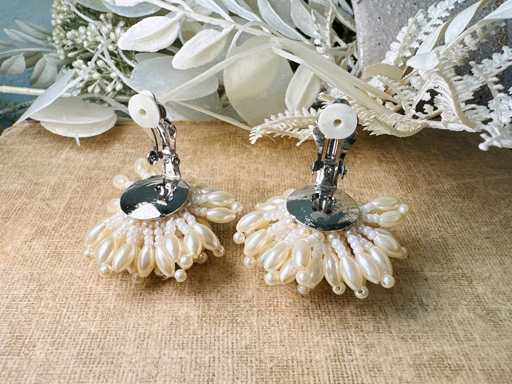 Pearl Pom Pom Earrings, Incredible Vintage Statement Earrings, Dreamy Cream Pearl Earrings, Extravagant Pearl Cluster Cocktail Earrings