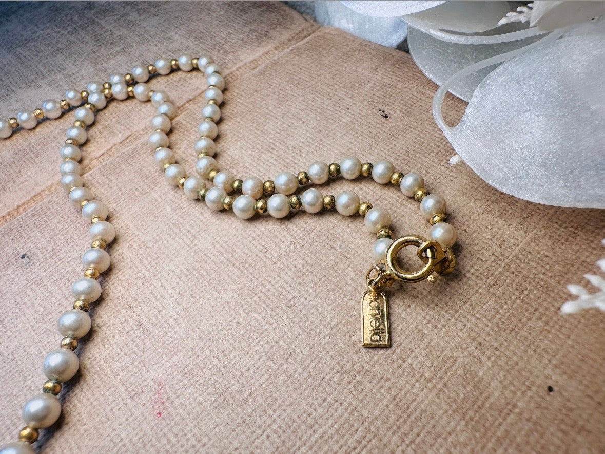 Marvella Pearl Necklace, 1950s Vintage Cream Faux Pearl Graduated Beaded Necklace