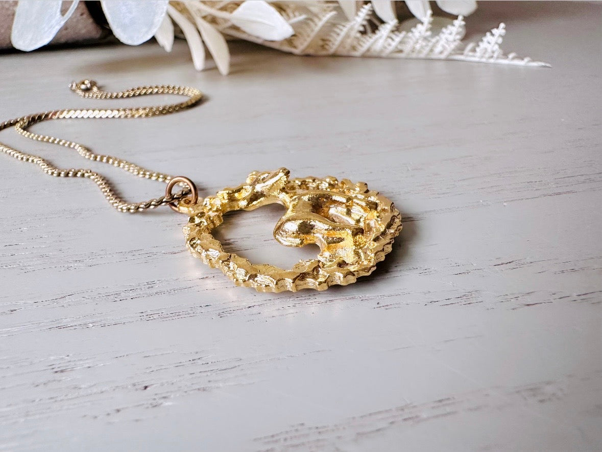Gold Deer Necklace, Vintage Gold Wreath Pendant Necklace with Autumn Deer VTG 70s Gold Necklace, Layering Necklace, Beautiful Gifts for Her