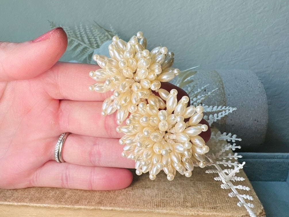 Pearl Pom Pom Earrings, Incredible Vintage Statement Earrings, Dreamy Cream Pearl Earrings, Extravagant Pearl Cluster Cocktail Earrings