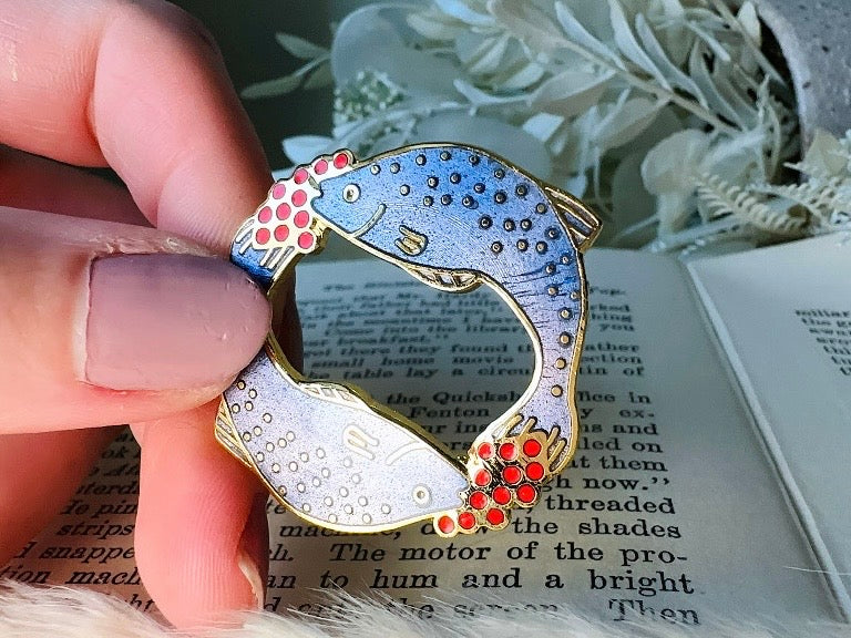 Vintage Pisces Brooch, Periwinkle and Red Signed Carolee Enamel Pin