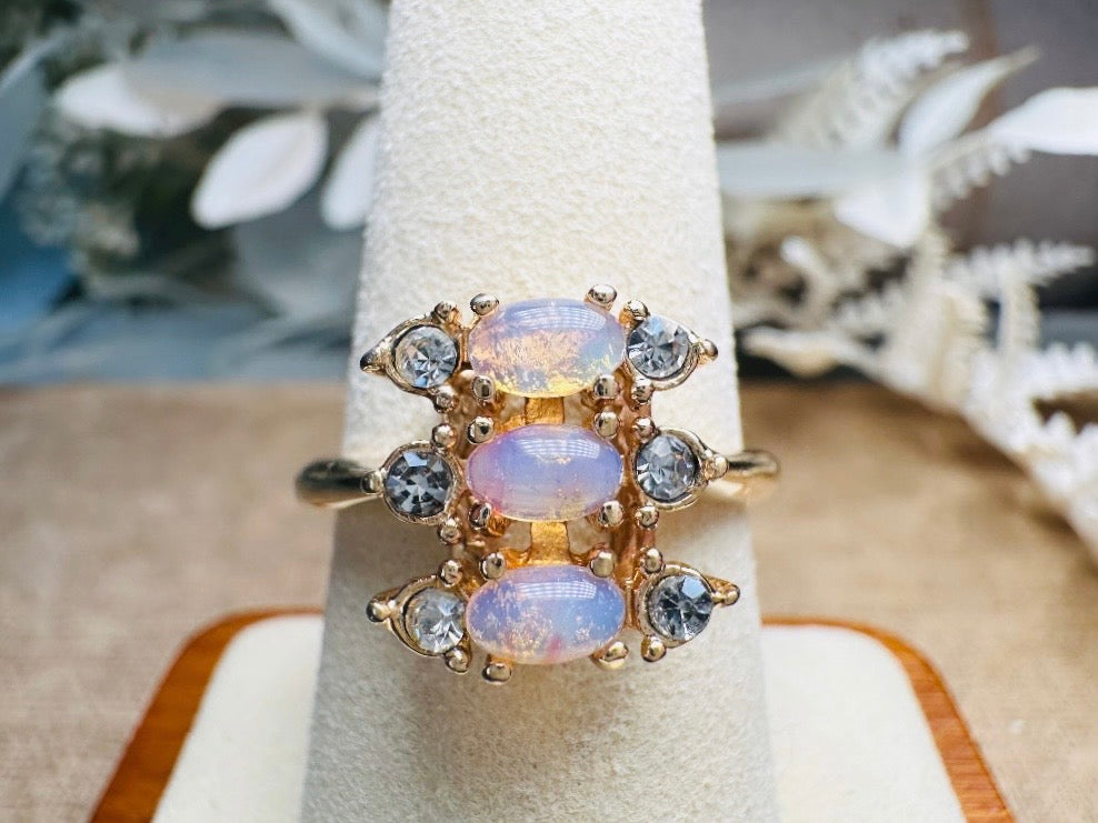 Vintage Cocktail Ring, Faux Opal Diamond 1978 Vintage Avon Ring