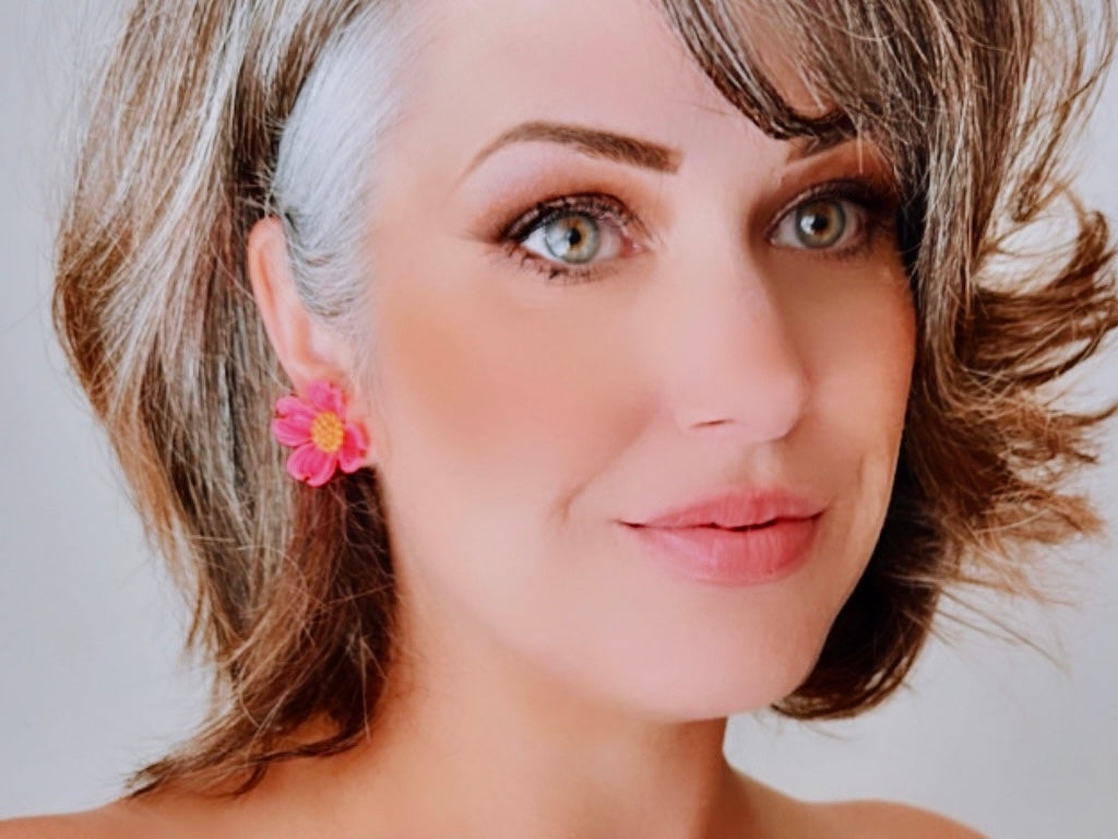 Hot Pink Flower Clip On Earrings, Vibrant Bright Pink Vintage Earrings, Oversized Pretty Flower Earrings, Neon Pink Flower Clip-Ons