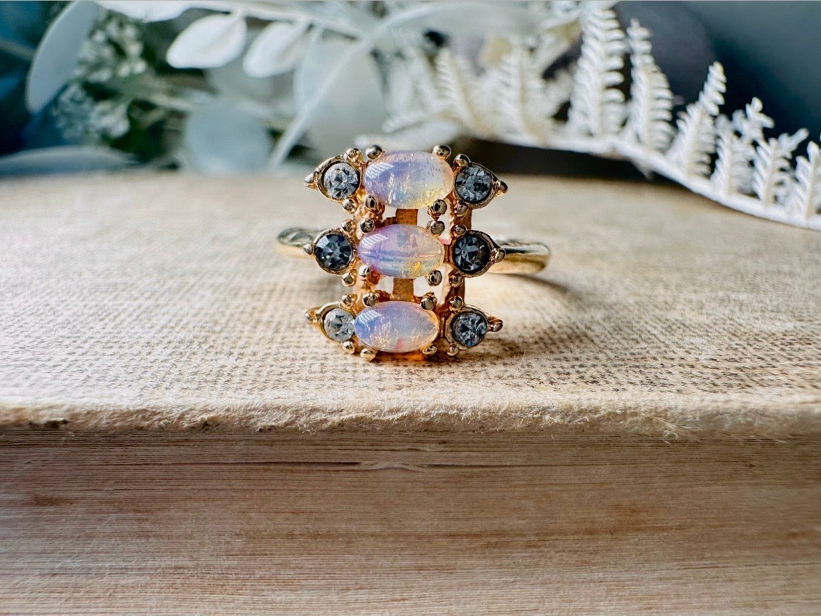 Vintage Cocktail Ring, Faux Opal Diamond 1978 Vintage Avon Ring