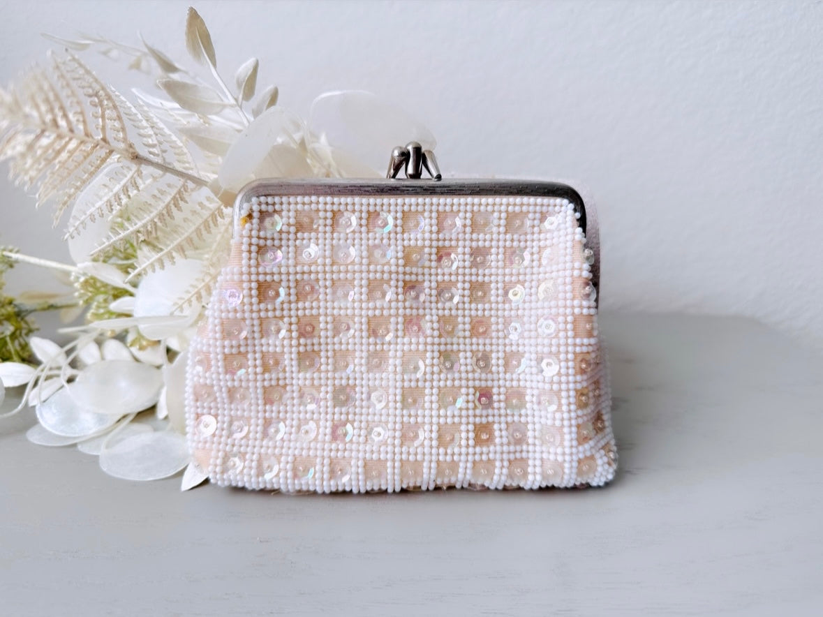 Clutch Bag White Cute Purse White Sequin Clutch Purse, 1950's Cute