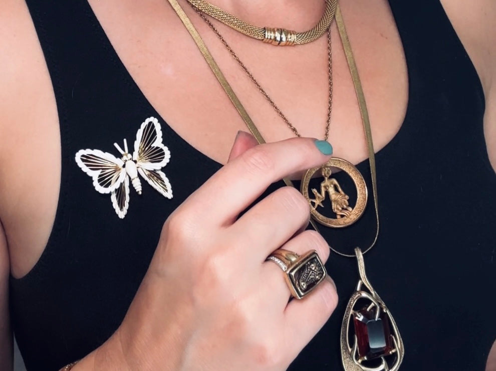 RARE Vintage Virgo Zodiac Necklace, Signed Trifari Star Sign Astrology Necklace September Birthday Gift Necklace, Long Gold Pendant Necklace