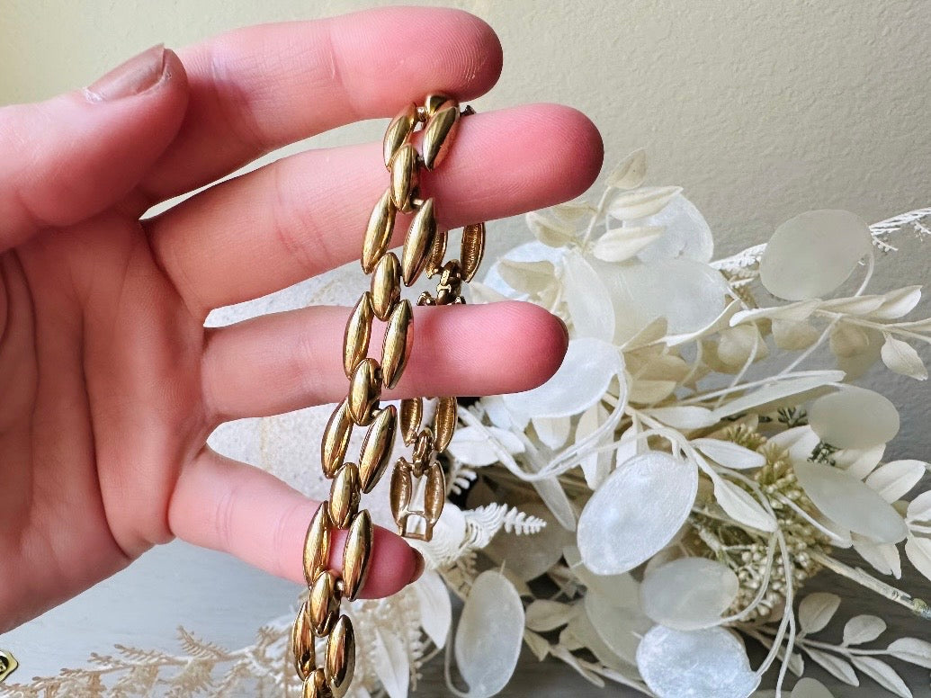 Vintage Napier Gold Link Bracelet, Classic Gold Chain Designer Vintage Gold 1980s Napier Bracelet, Gold Puffed Chain Bracelet 7.75" Length
